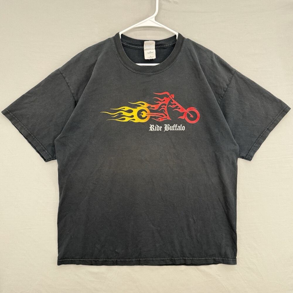 Vintage Ride Buffalo Choppers T-Shirt Men's XL Motorcycle USA Flames Y2K